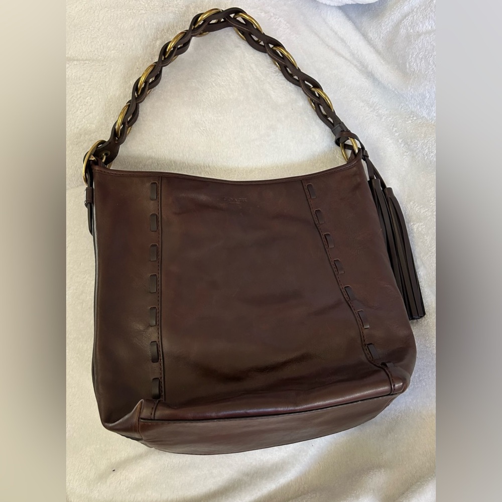 Coach Leather Shoulder Bag Purse Brown Braided Strap